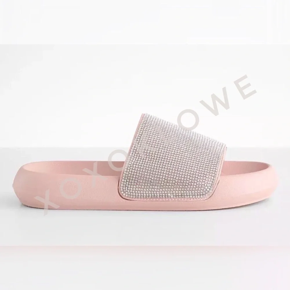 Sparkle Bling Rhinestone Embellished One Band Footbed Slide Sandal - Picture 5 of 9